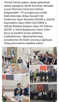 Temad G&ouml;lc&uuml;k şubesi olarak geleneksel olarak yaptığımız devlet koruması altındaki &ccedil;ocuk iftarımzın birincisini G&ouml;lc&uuml;k b&ouml;lgesindeki 170 &ccedil;ocuğumuza verdik.