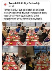 Temad G&ouml;lc&uuml;k şubesi olarak geleneksel olarak yaptığımız devlet koruması altındaki &ccedil;ocuk iftarımzın &uuml;&ccedil;&uuml;nc&uuml;s&uuml;n&uuml; İzmit b&ouml;lgesindeki &ccedil;ocuklarımızla paylaştık.
