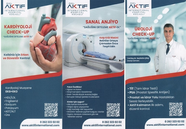 Özel Aktif hastanesinde üyelerimize özel Sanal Anjiyo, Kardiyoloji Check-Up ve Üroloji Check-Up muayenelerinde özel indirim yapılacaktır.