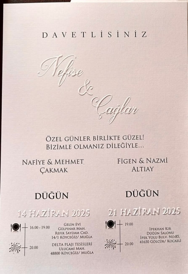 Birlesen elleriniz ve kalpleriniz birbirinden hiç ayrılmasın. Bir hayati tüm güzellikleriyle paylaşmanız dileklerimizle…
